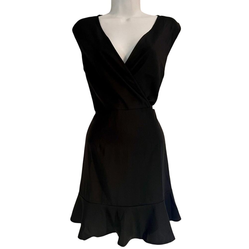 My Heritage tulip Hem Mini Dress black satin cocktail Size M NWT